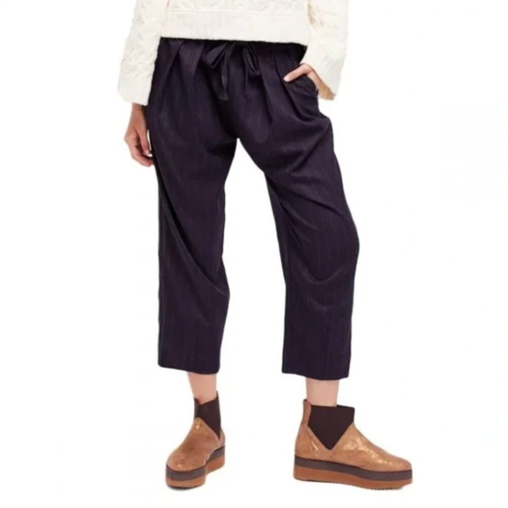 Free People Shakin All Over Pinstripe Pants Darkest Navy XS